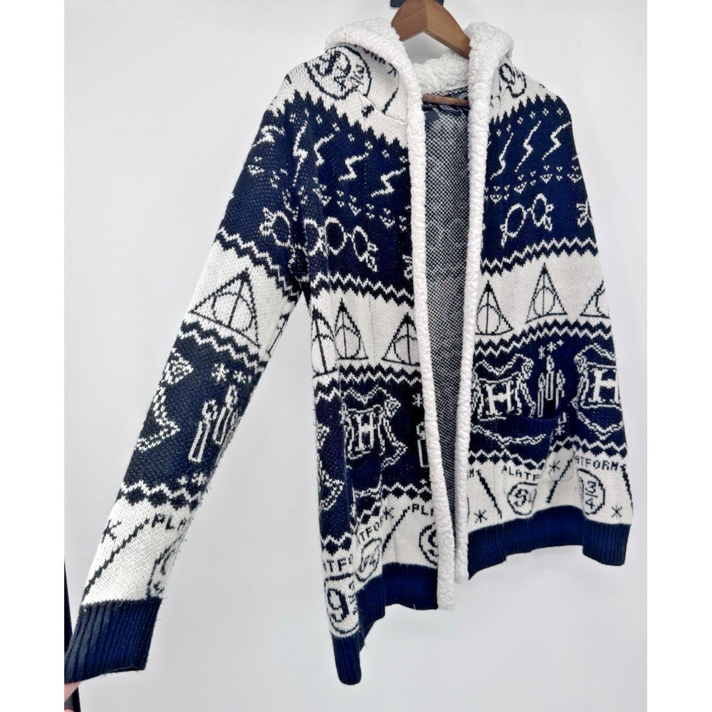 Harry Potter Horcrux Fair Isle Sherpa Open Cardigan Adult M Sweater Platform 9